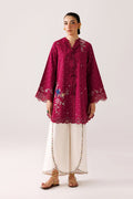 "Mirha Collections Qalamkar QEC-04 Alize luxury embroidered stitched three-piece suit. Full-length front view featuring tailored shirt, designer dupatta, and trousers."