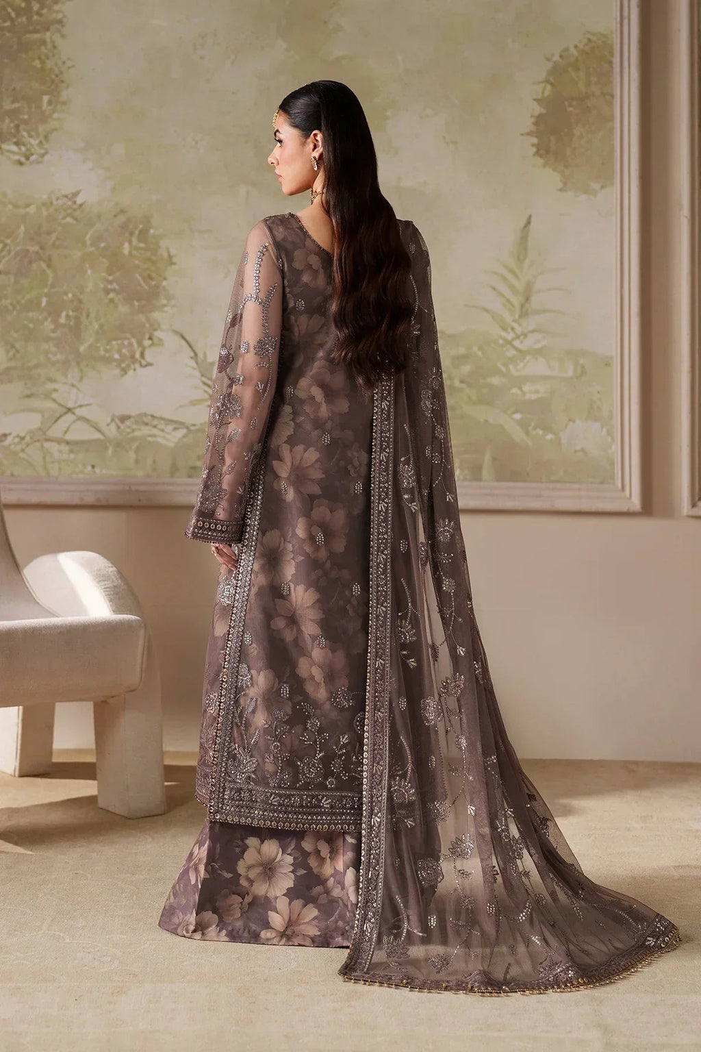 "Close-up detailing on the Zarif ZRF-ZPE-08 MAHVEER shirt bodice, displaying fine threadwork embroidery, embellished neck finishes, and soft fabric texture."