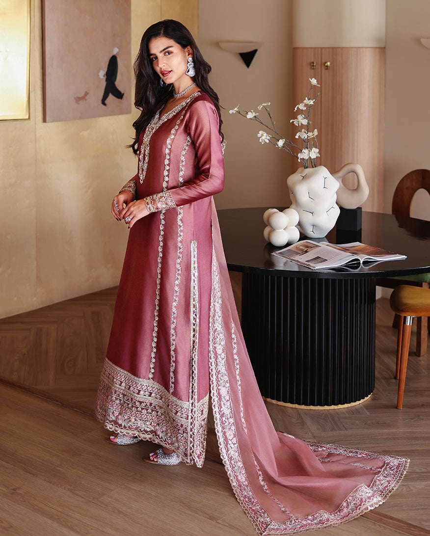 "Close-up detailing on the Mushq Rowa shirt bodice, displaying fine threadwork embroidery, embellished neck finishes, and soft fabric texture."