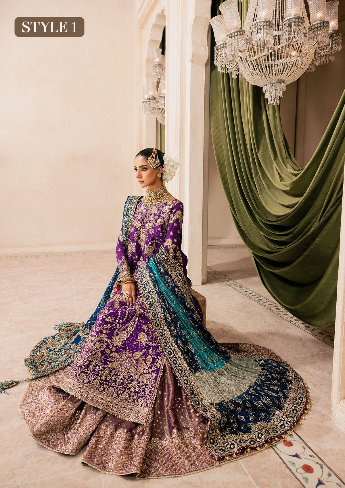 "Detailed view of the luxury medium silk dupatta from the Wedding Festive A2601 collection, emphasizing the premium soft fluid drape, striking embroidered motifs, and neatly stitched silk border panels."