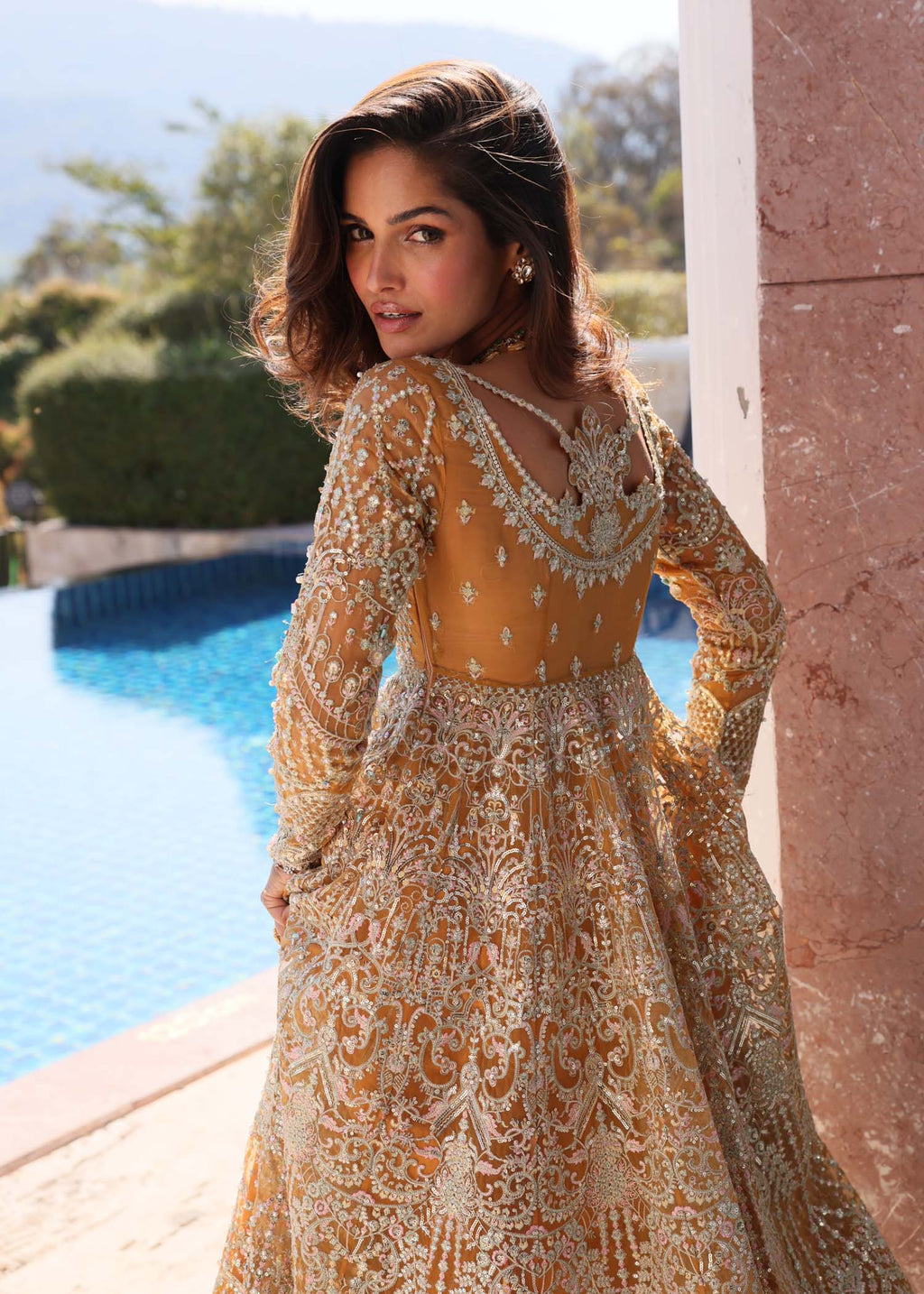 "Detailed view of the premium luxury dupatta from the Kanwal Malik Merna collection, focusing on the soft translucent texture, light embroidered spray, and neatly attached lace borders."