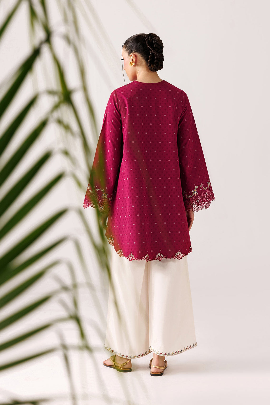 "Detailed drape view of the fluid luxury embroidered dupatta paired with the Qalamkar QEC-04 Alize formal suit from Mirha Collections."